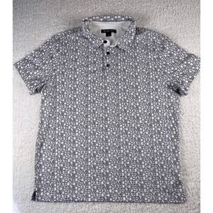 Michael Kors Mens Polo Shirt Large White Black Logo Script Print Short Sleeve L